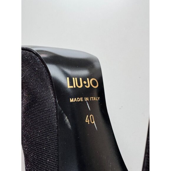 LIU JO Metallic Black Stretch Knit Mid Calf Pointed Toe Sock Boots, Size 40 - Picture 11 of 12